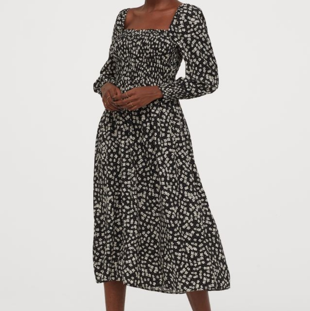 H & M smocked midi dress XS